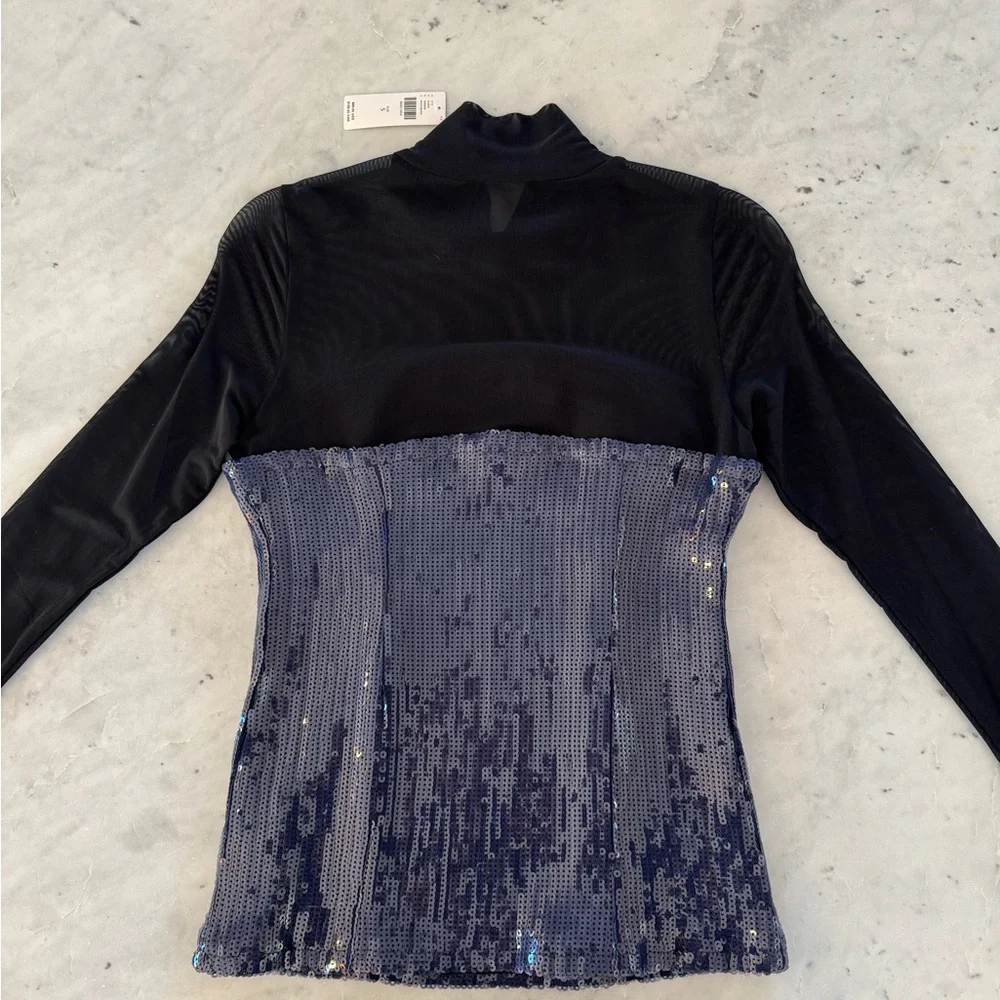 Maeve by Anthropologie Sequin Mesh Mock Neck Top Size S - Picture 5 of 5